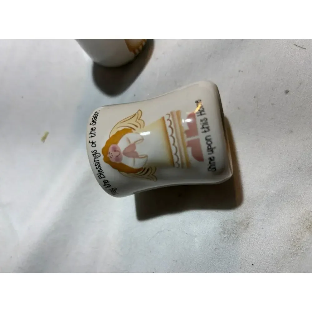 Set of Three Angel-Themed Ceramic Candle Holders